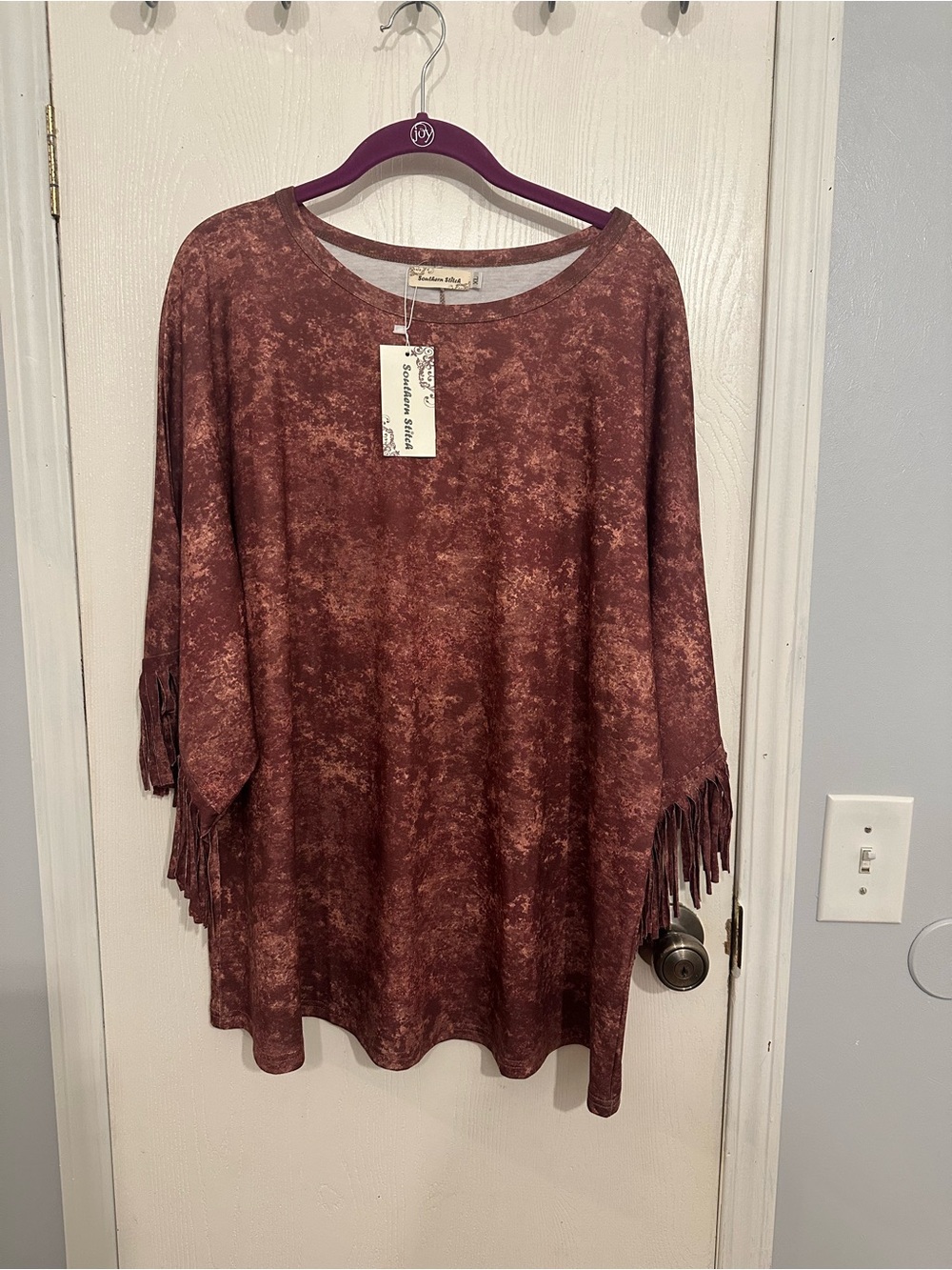 Southern Stitch Fringe Tunic in Rust Brown